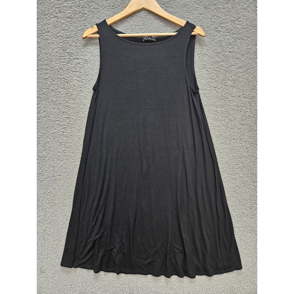 Eileen Fisher Sleeveless Tunic Dress Small Black Swing Viscose Minimalist